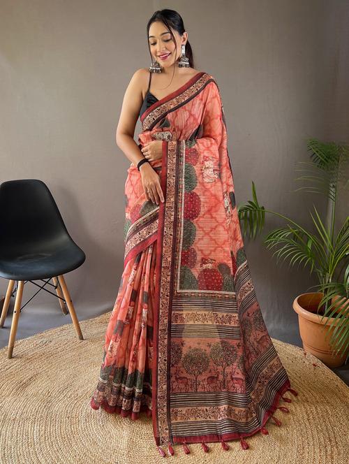 women self design tussar silk saree with blouse - 21000008 - Very Small Image - 1