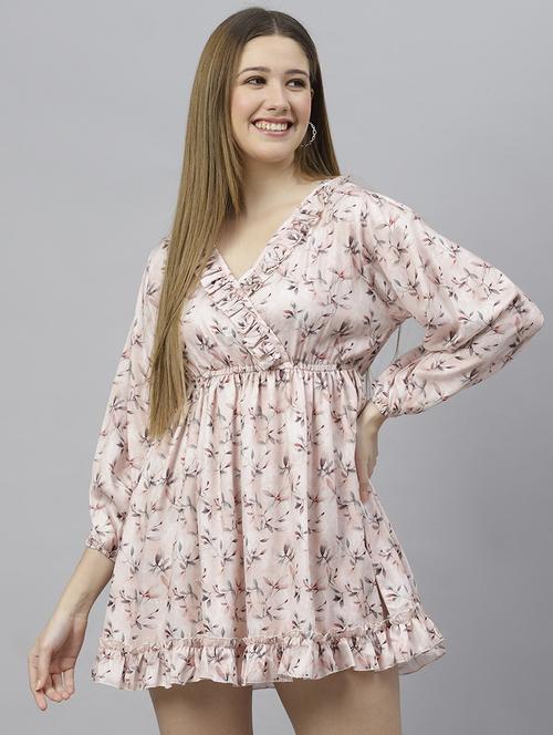 women pink printed fit & flare dress - 21016647 - Very Small Image - 1