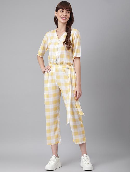 women checkered v neck jumpsuit - 21016732 - Very Small Image - 1