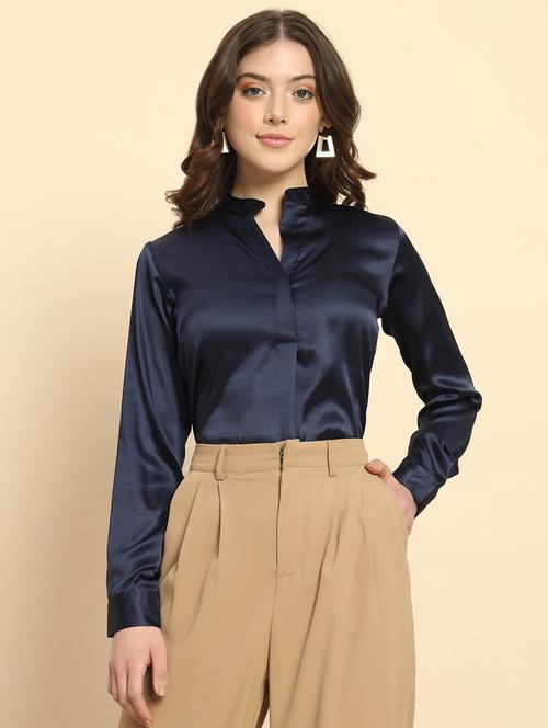 women solid mandrain neck top - 21020459 - Very Small Image - 1