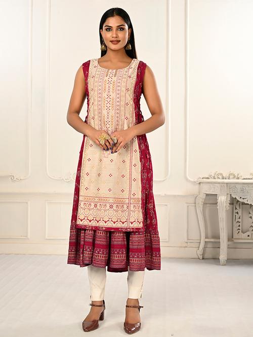 women round neck sleeveless layered kurta - 21034129 - Very Small Image - 1