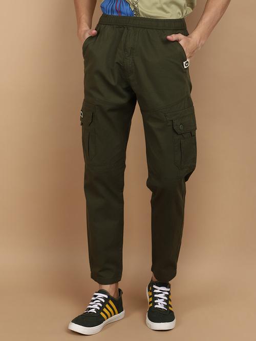 men solid green cargo jeans - 21061633 - Very Small Image - 1
