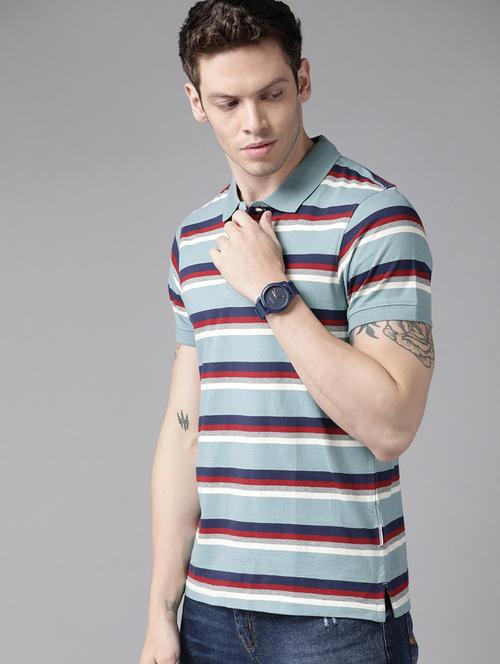 men polo neck striped t-shirt - 21080280 - Very Small Image - 1