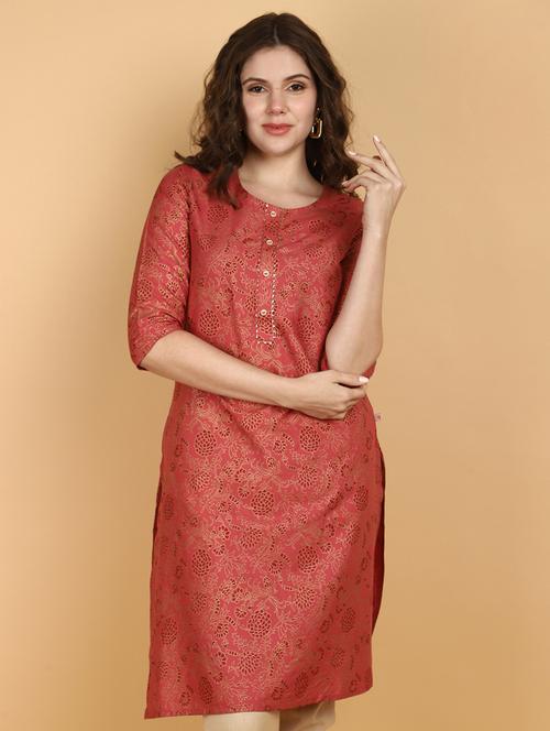 women three quarter sleeve straight kurta - 21131065 - Very Small Image - 1