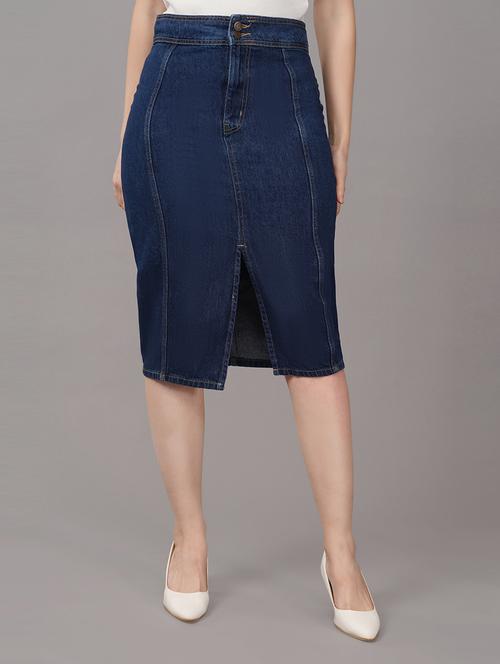 solid blue denim pencil skirt - 21145169 - Very Small Image - 1