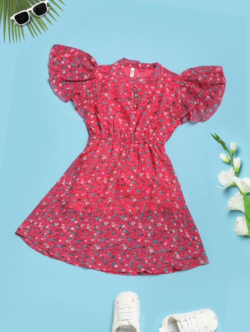 girls pink floral printed frock - 21148129 - Very Small Image - 1