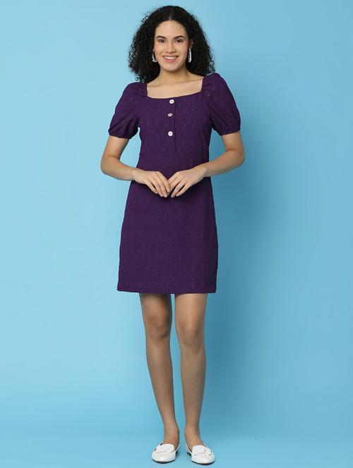 women purple cotton a-line dress - 21153556 - Very Small Image - 1