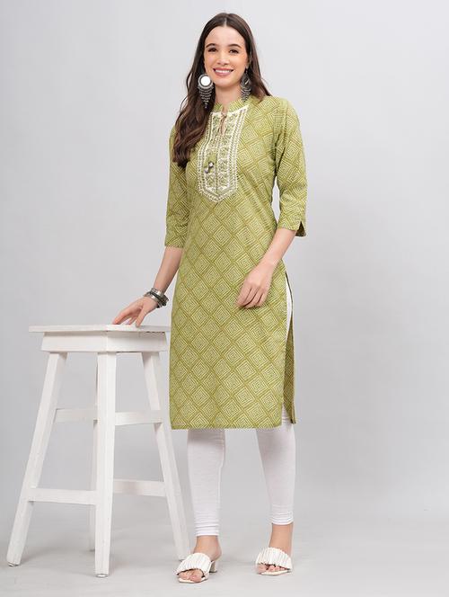 green colored cotton blend straight kurta - 21171007 - Very Small Image - 1