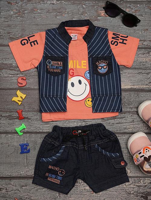 peach cotton printed shorts set - 21177755 - Very Small Image - 1