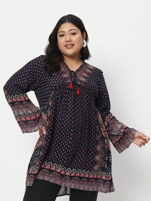 navy blue rayon regular tunic - 21178714 - Very Small Image - 1