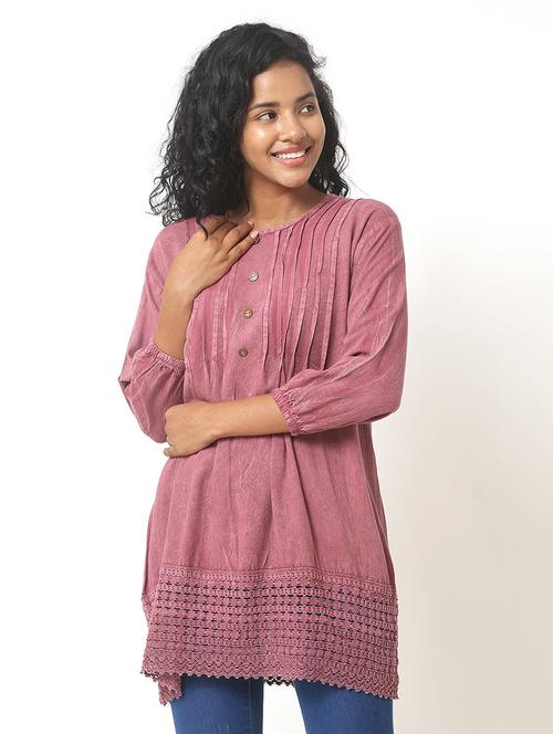 women pink rayon straight kurti - 21184630 - Very Small Image - 1