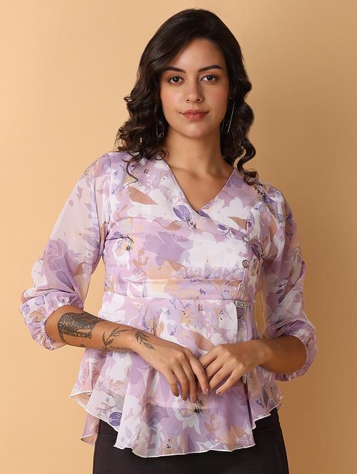 women lavender printed wrap top - 21224472 - Very Small Image - 1