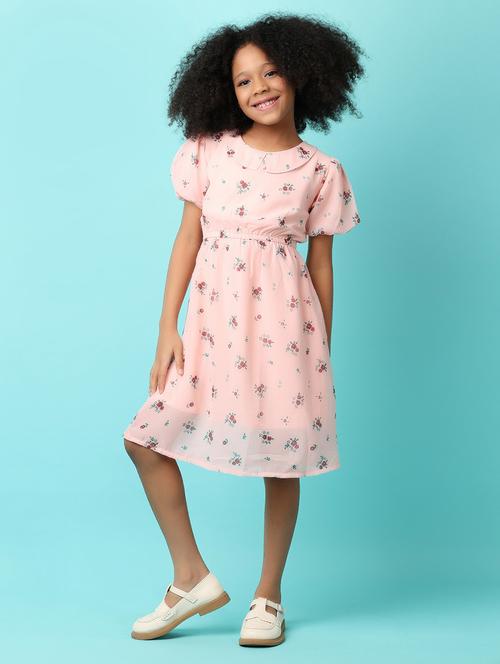 girls peach floral printed frock - 21244231 - Very Small Image - 1