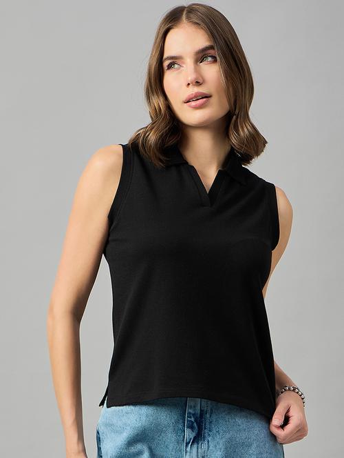 women solid sleeveless polo t-shirt - 21253322 - Very Small Image - 1