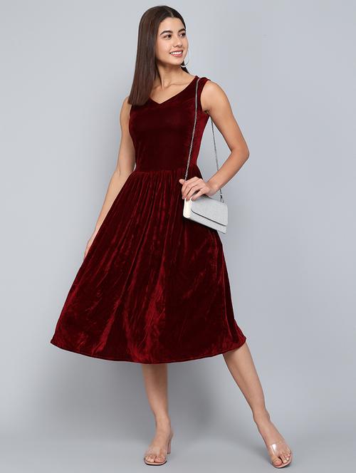 women red velvet fit & flare dress - 21285996 - Very Small Image - 1