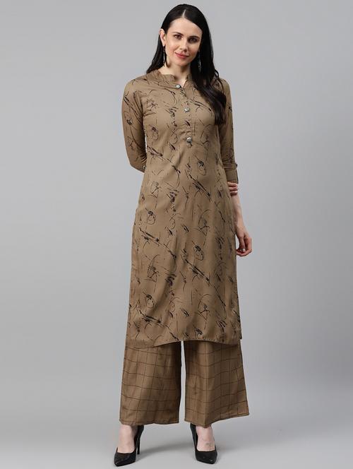 women brown kurta palazzo set - 21288871 - Very Small Image - 1