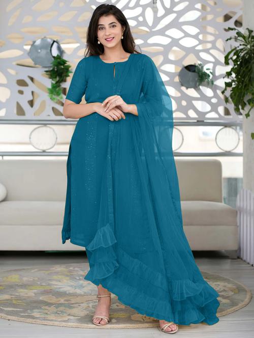 blue self design suit set - 21291018 - Very Small Image - 1