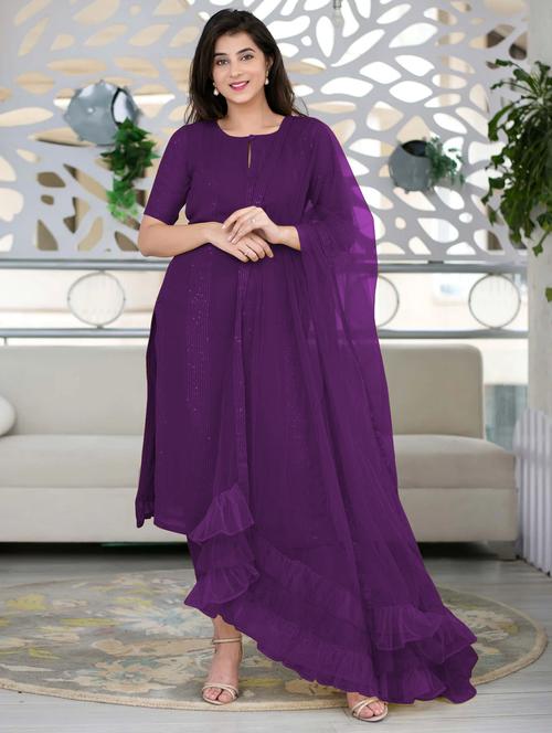 purple self design suit set - 21291020 - Very Small Image - 1