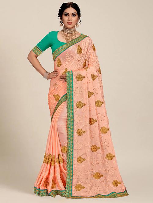women peach embroidered saree with blouse - 21318017 - Very Small Image - 1