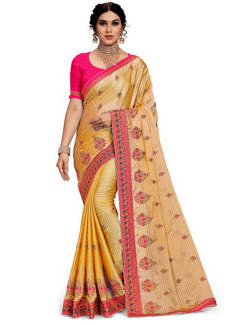 women yellow printed saree with blouse - 21318383 - Very Small Image - 1