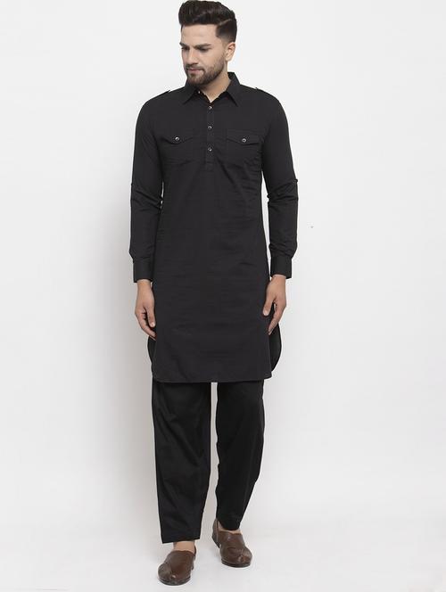 men solids long sleeves pathani kurtas - 21324564 - Very Small Image - 1