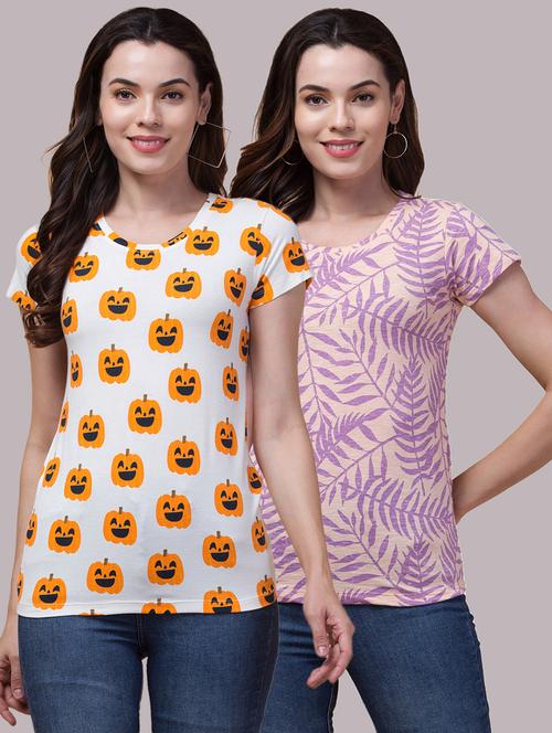 pack of 2 women printed multi colored t-shirt - 21331068 - Very Small Image - 1