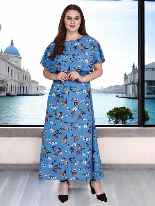 women floral print cape sleeves a-line dress - 21331366 - Very Small Image - 1