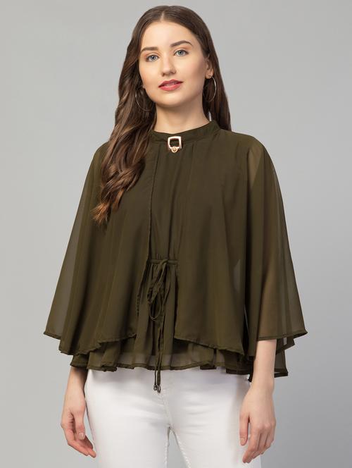 women olive georgette a-line top - 21332969 - Very Small Image - 1