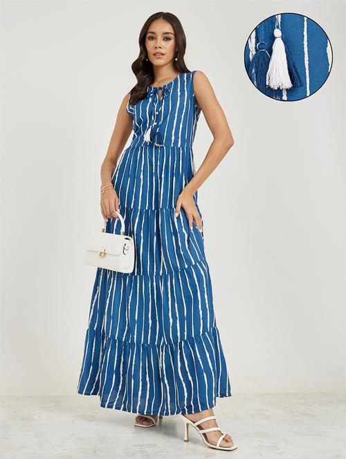 women blue polyester tiered dress - 21334302 - Very Small Image - 1