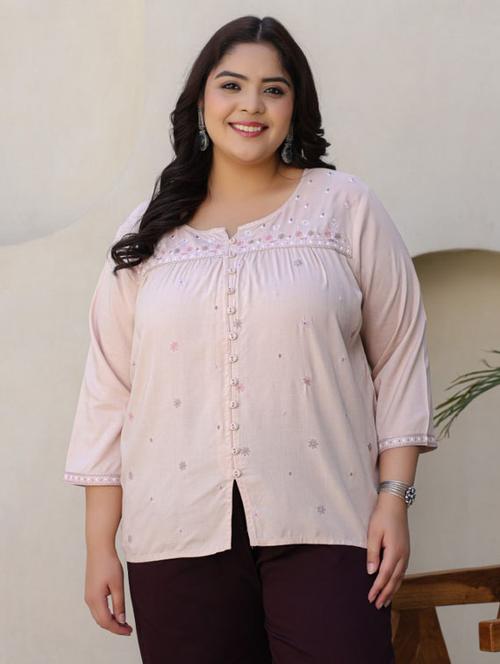 women beige rayon plus size tunic - 21337682 - Very Small Image - 1