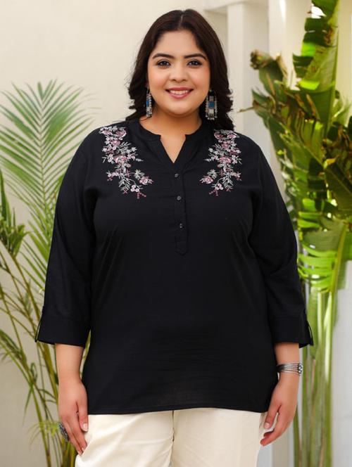women black rayon plus size tunic - 21337689 - Very Small Image - 1
