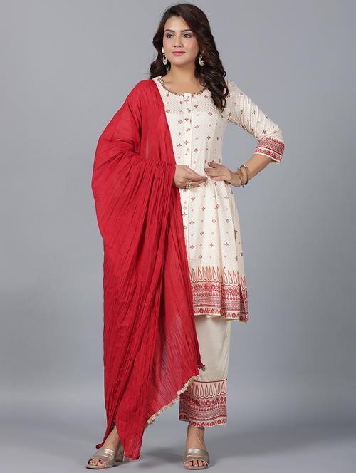 women three quarter sleeve kurta pant with dupatta set - 21337741 - Very Small Image - 1