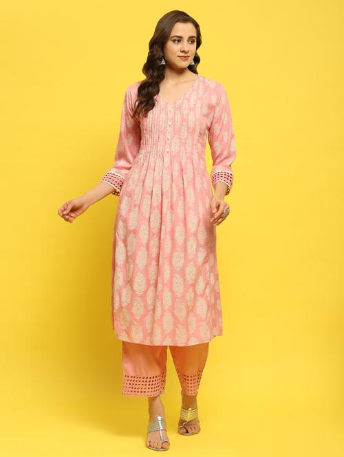 women v neck kurta pant set - 21353664 - Very Small Image - 1