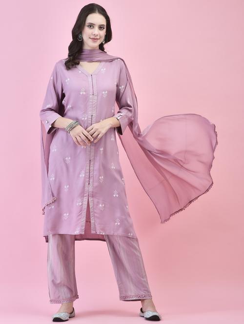 women three quarter sleeve kurta pant with dupatta set - 21353678 - Very Small Image - 1