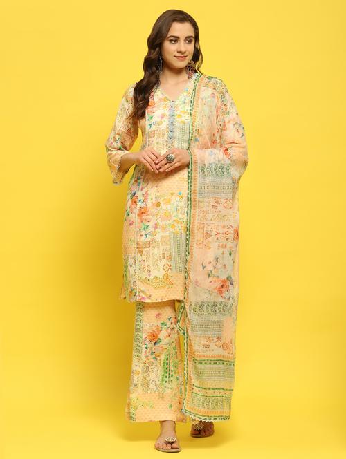 women three quarter sleeve kurta pant with dupatta set - 21353691 - Very Small Image - 1