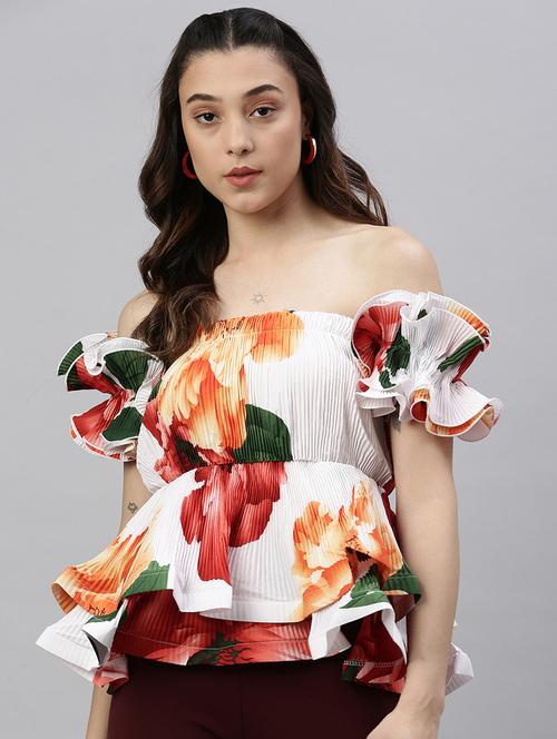 off white floral printed peplum top - 21387394 - Very Small Image - 1
