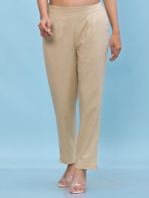women beige cotton cigarette pants - 21391947 - Very Small Image - 1