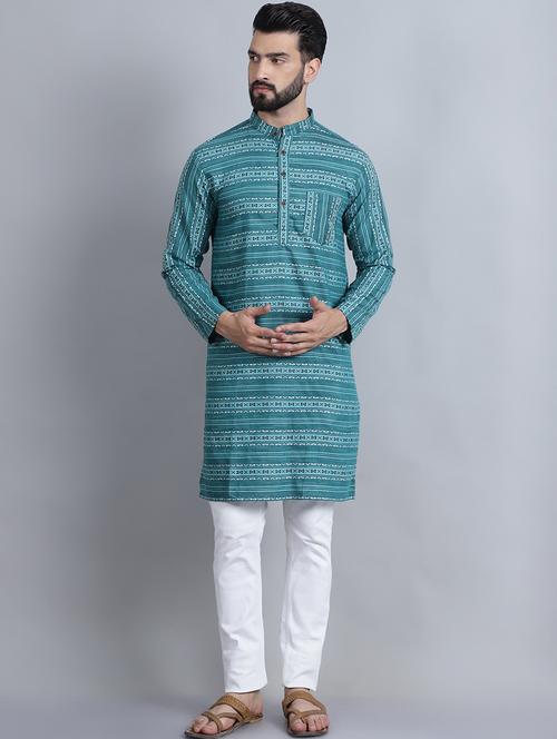 men mandarin neck printed long kurta - 21395185 - Very Small Image - 1