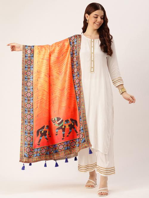 women orange self design dupatta - 21395412 - Very Small Image - 1