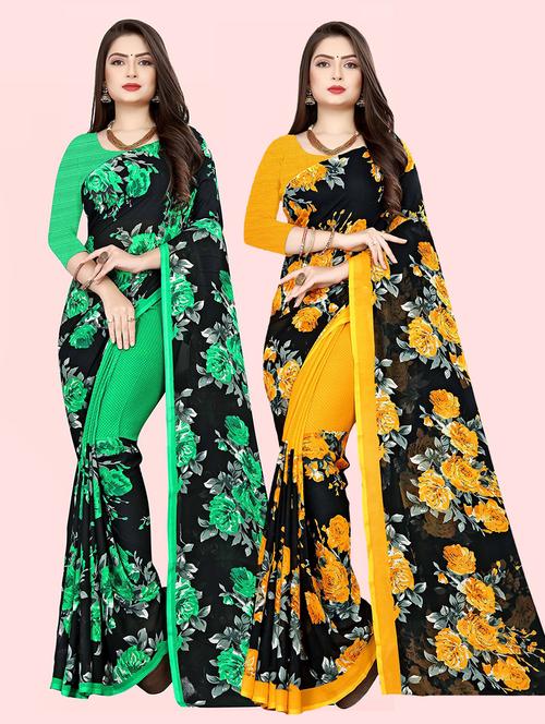 pack of 2 printed casual wear sarees with blouse - 21409626 - Very Small Image - 1