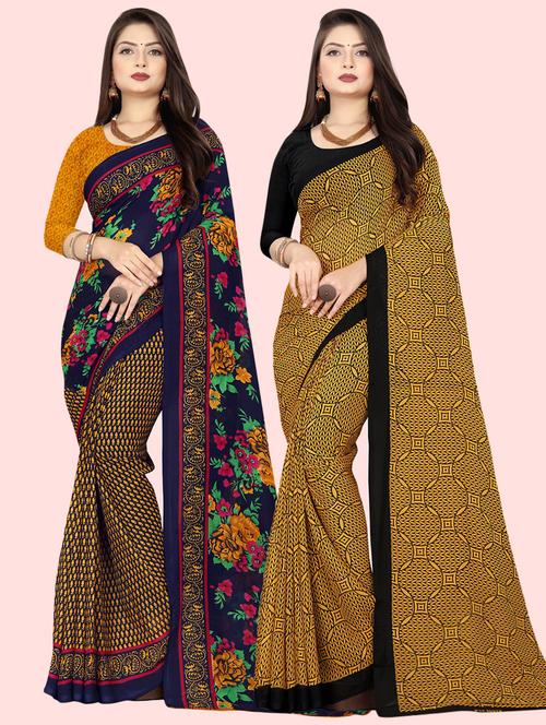 pack of 2 printed casual wear sarees with blouse - 21410031 - Very Small Image - 1