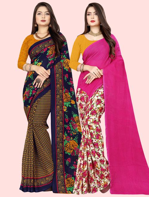 pack of 2 casual wear combo sarees with blouse - 21410282 - Very Small Image - 1