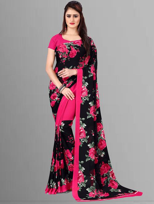 women black floral printed saree with blouse - 21410803 - Very Small Image - 1