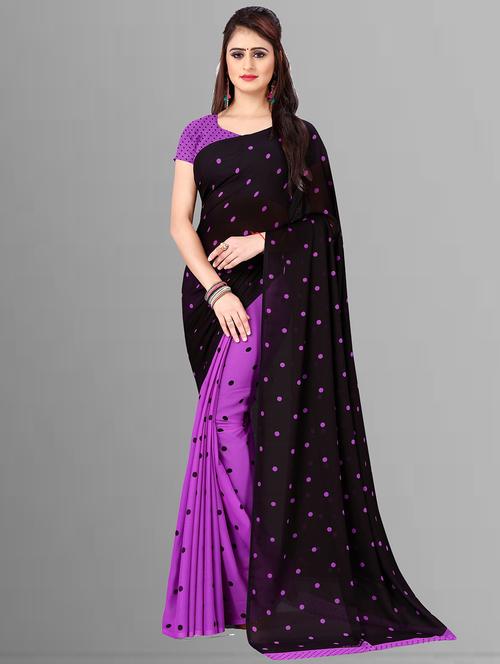women black polka dots printed saree with blouse - 21410821 - Very Small Image - 1