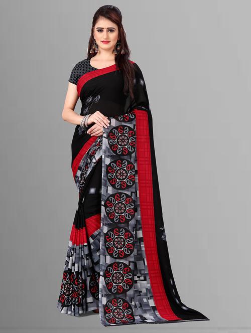 women black printed georgette saree with blouse - 21410822 - Very Small Image - 1