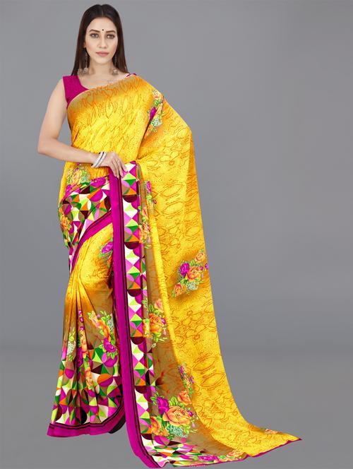 women yellow printed georgette saree with blouse - 21412998 - Very Small Image - 1