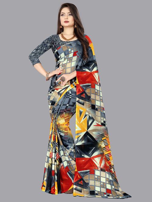 abstract printed saree with blouse - 21413334 - Very Small Image - 1