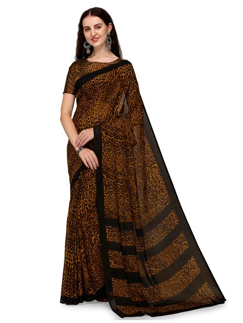 women brown animal printed saree with blouse - 21414017 - Very Small Image - 1