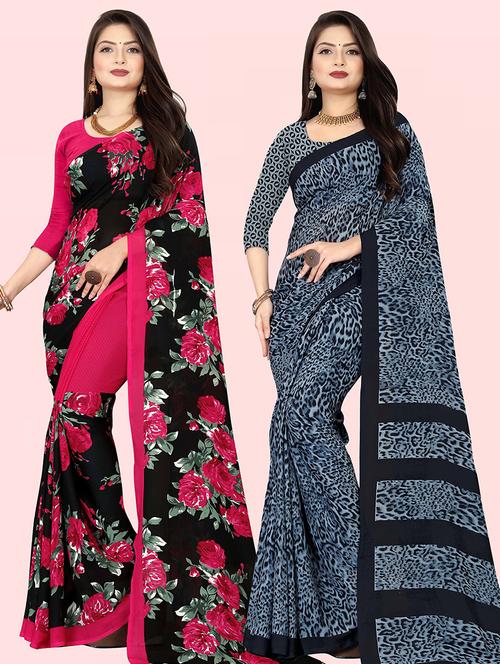 women pack of 2 casual wear combo sarees with blouse - 21414560 - Very Small Image - 1