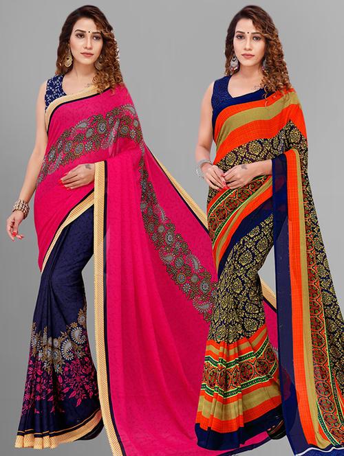 women pack of 2 casual wear combo sarees with blouse - 21414905 - Very Small Image - 1
